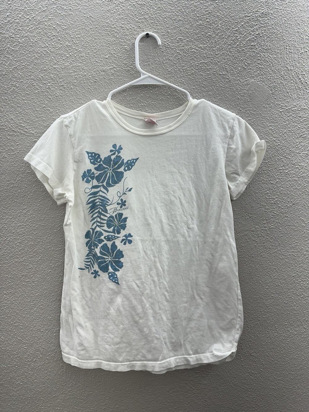 Island Girl Childrens Girl Shirt Size Large White Floral Hawaii Short Sleeve